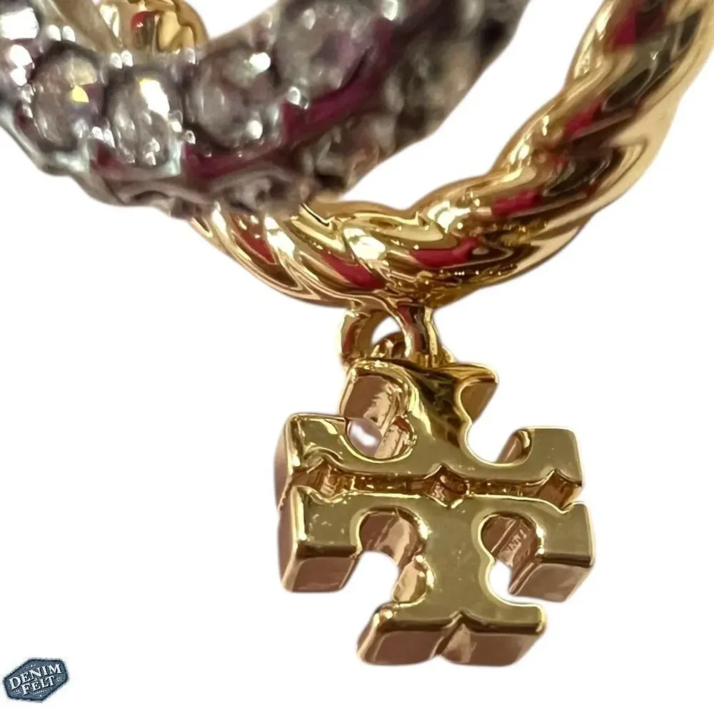 Tory‎ Burch Women’s Gold/Silver TEXTURED ROPE PAVE HUGGIE EARRINGS | NEW!!